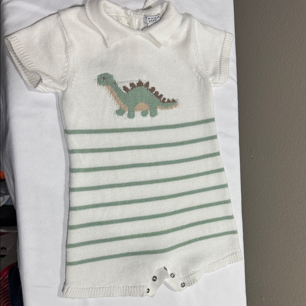 Tahari White and Green Dinosaur One Piece